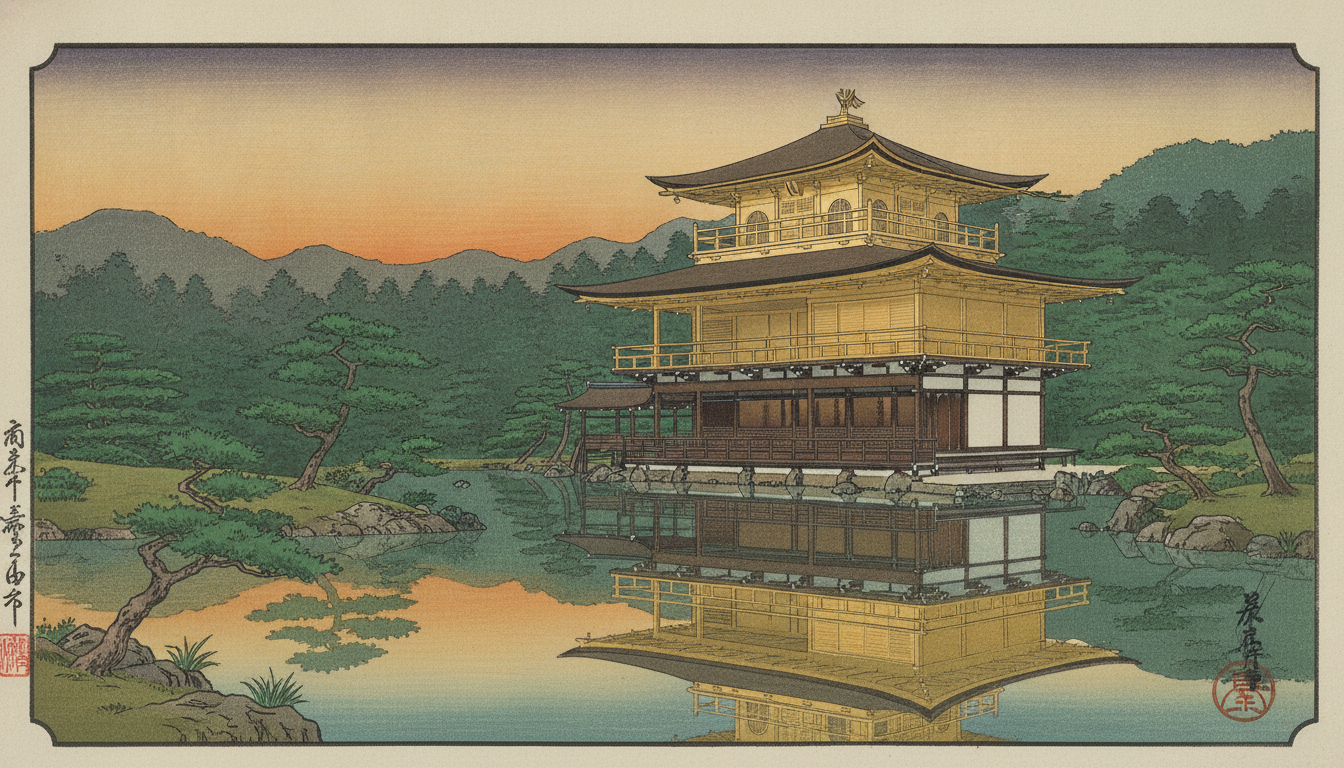金閣寺の説明:正式名称は「鹿苑寺」で世界文化遺産に登録された名刹