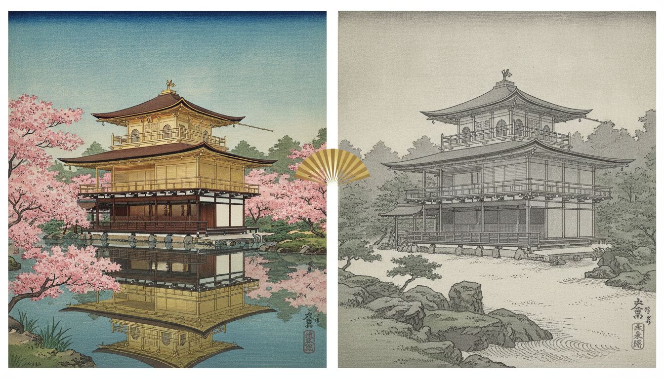 金閣寺と銀閣寺の違いは「豪華絢爛」と「侘び寂び」の対比にあります