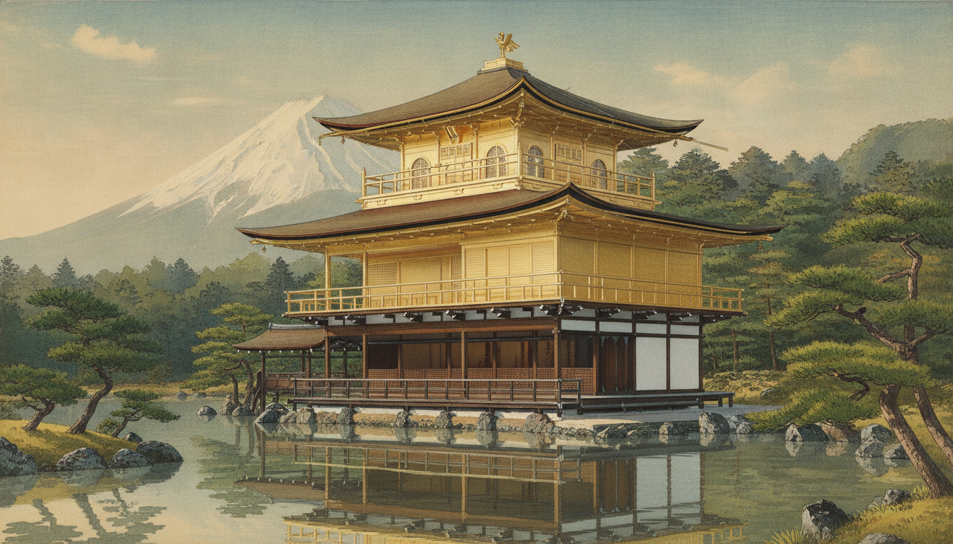 金閣寺の造りは三層ごとに異なる様式を持つ折衷建築