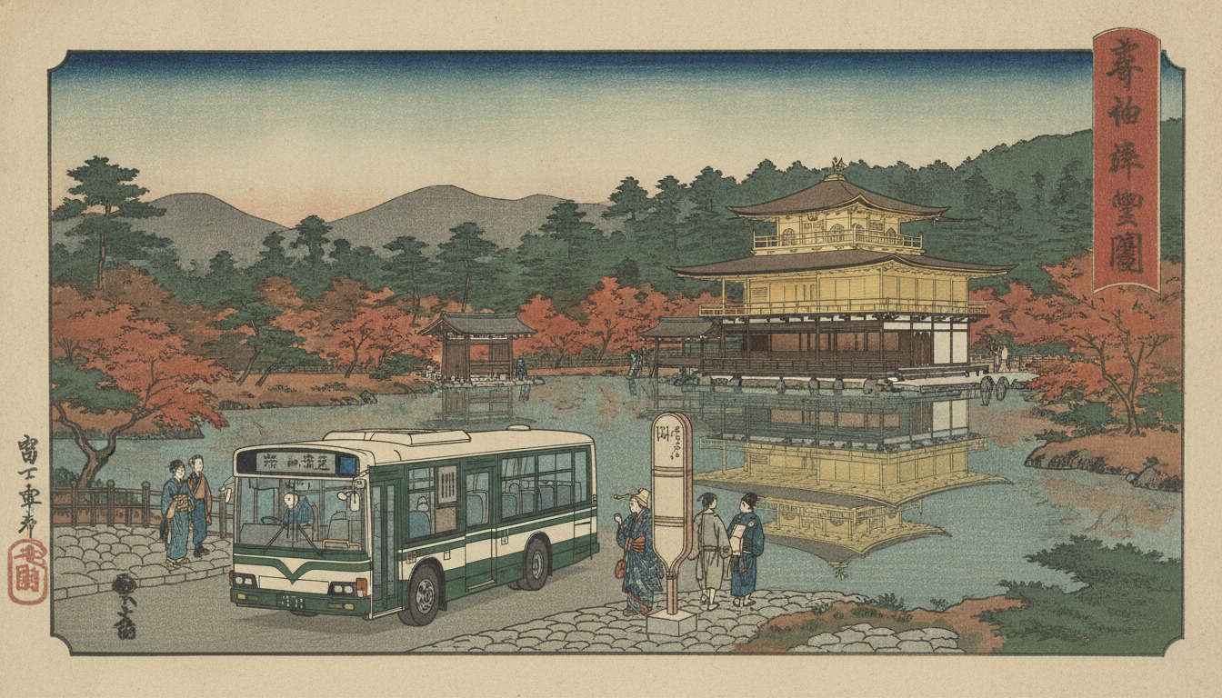 金閣寺の最寄りバス停は「金閣寺道」で徒歩約5分